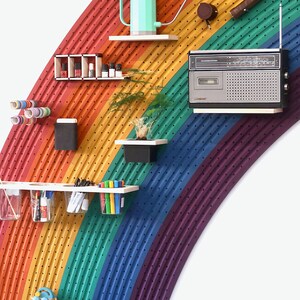 Giant rainbow pegboard colourful wall shelf image 3