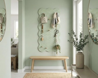 Geperforeerd houten paneel met afgeronde hoeken in aquagroen - Modulaire wandplank voor slaapkamer of kantoor - Opbergruimte in pastelkleuren