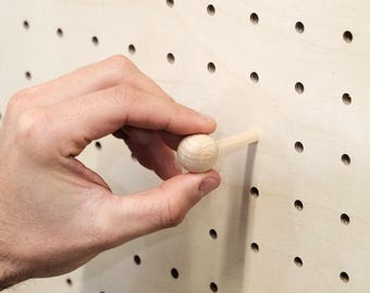 Träkulspinnar för pegboards - Tillbehör till perforerad panel - Träkrokar för designförvaring på väggen