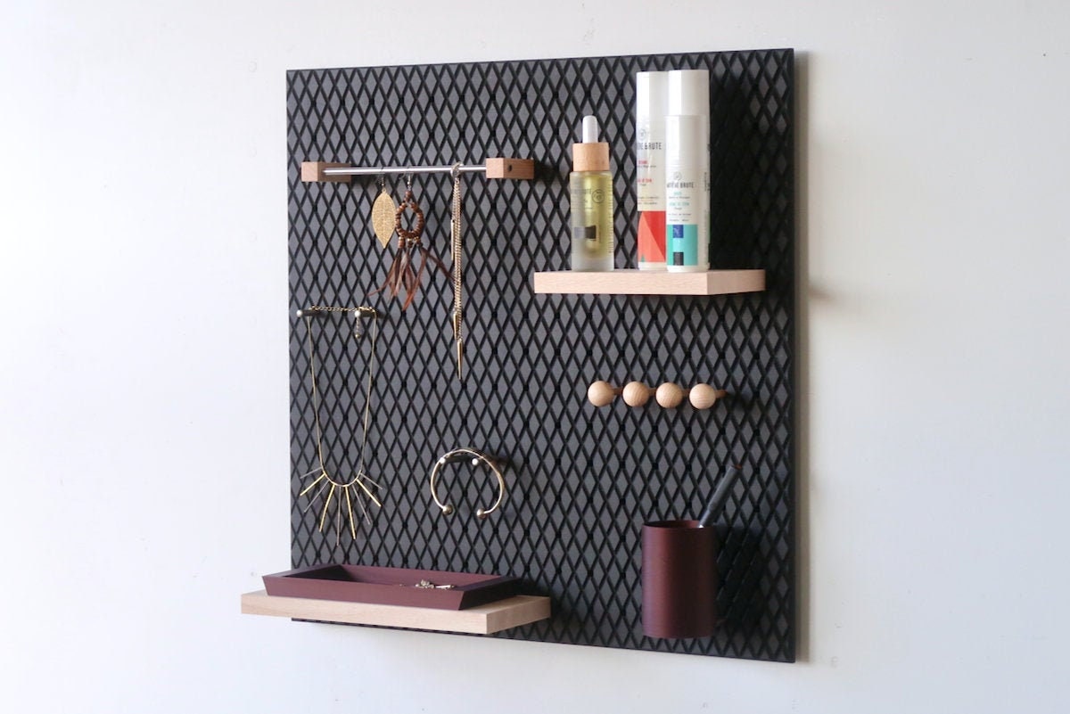 Pegboard 48x48 cm Motif 3D - Etagère Murale Modulaire Salle de Bain, Chambre Valchromat Noir