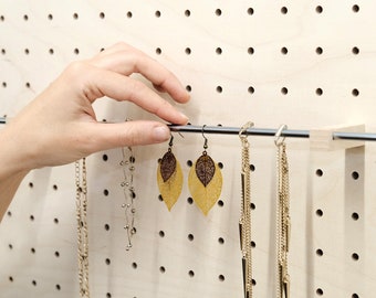 Minimalist Rough Wood Jewelry Holder - Pegboard Storage by Quark