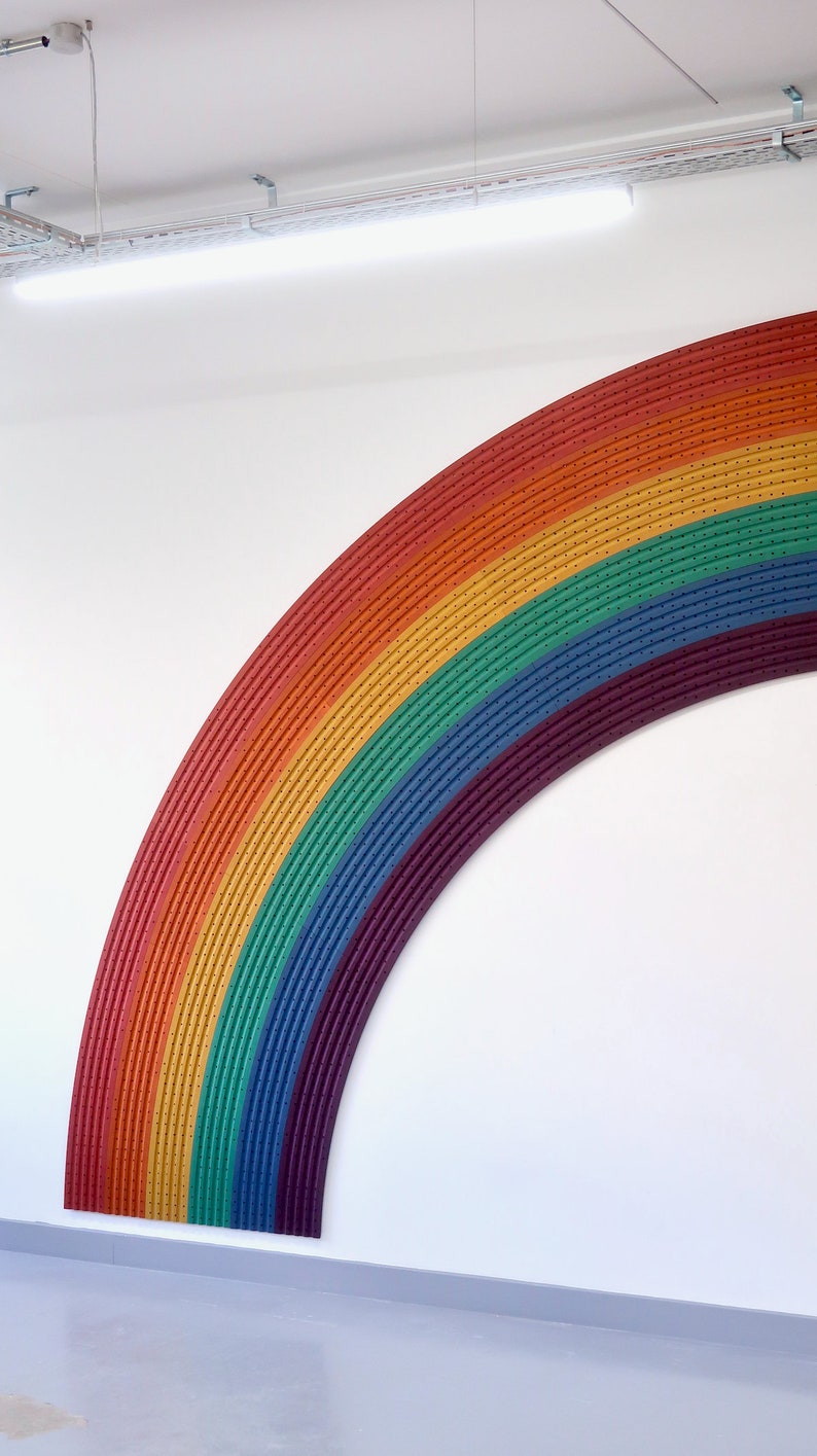 Giant rainbow pegboard colourful wall shelf image 4