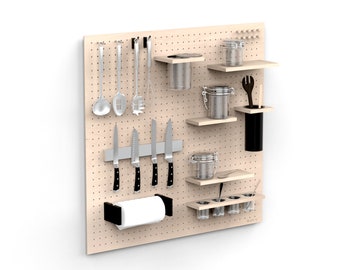 Kit Panneau Perforé Pegboard + Accessoires pour Cuisine - Taille L