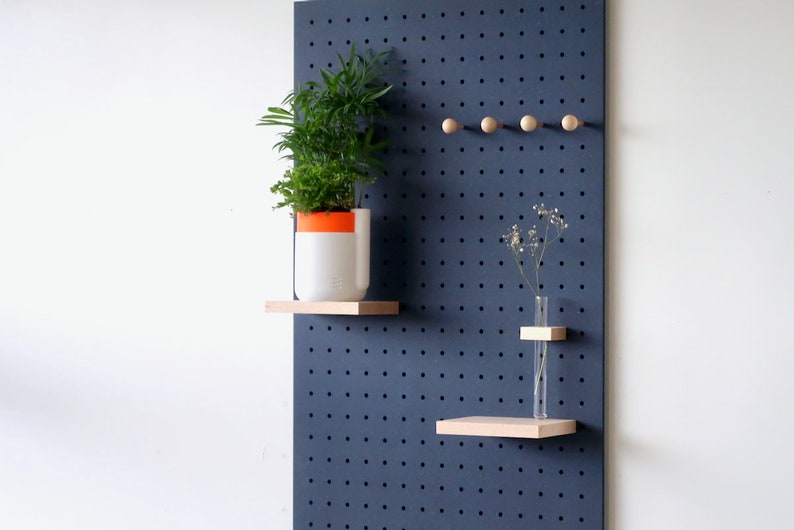 Pegboard 96x48 cm with 3D carving Modular wall shelf for kitchen and living room Blue image 6