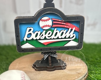 Rustic Baseball Sign for Tiered Trays - Charming Farmhouse Accent