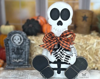 Festive Farmhouse Skeleton - Rustic Halloween Decor for Spooky Vibes - Wood Primitive Accent