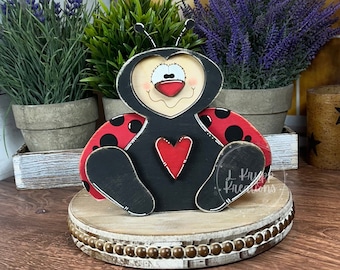 Sweet Lady Love Bug Shelf Sitter for Farmhouse Decor & Valentine's Day