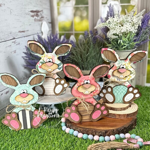 Rustic Wood Bunny Shelf Sitter: Charming Easter Decor for Farmhouse Style, Easter Bunnies, Easter Bunny