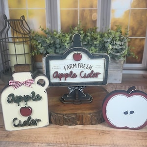 Rustic Apple Cider Mini Wood Sign Set: Farmhouse Fall Tiered Tray Decor
