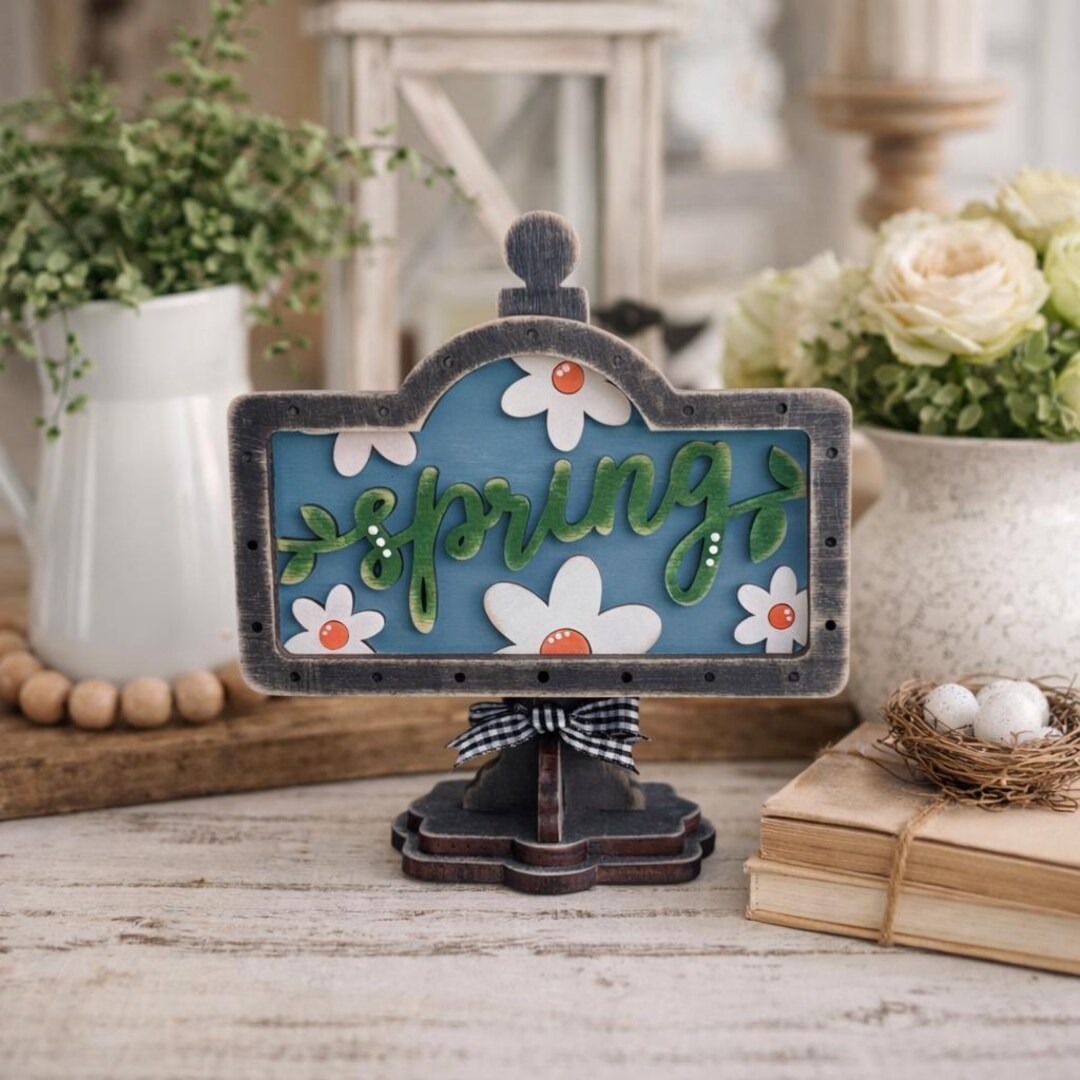 Charming Rustic Spring Table Mini Sign: Farmhouse Chic, Interchangeable ...