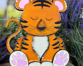 Hand Painted Wooden Tiger Shelf Decor - Cute & Unique Home Accent