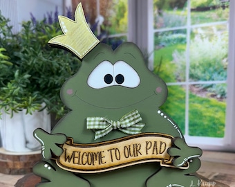 Charming Chunky Wooden Frog Prince for Whimsical Shelf Decor, Tiered Trays, Cottagecore Homes, and Frog Lover Gifts