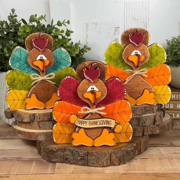 Personalizable Chunky Rustic Wooden Turkey: Thanksgiving Shelf Sitter