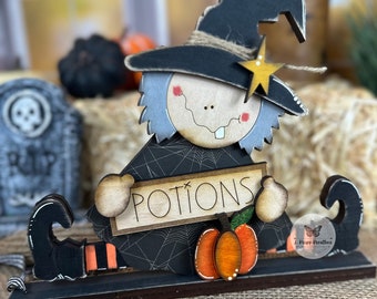 Rustic Levitating Wood Witch - Vintage Farmhouse Handmade Decoration