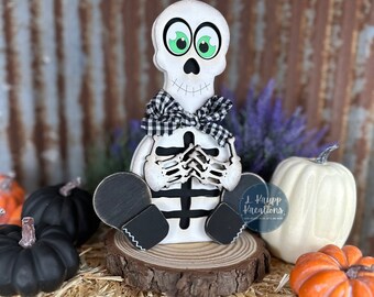 Rustic Skeleton Decor - Farmhouse Halloween Accent - Primitive Wood Skeleton