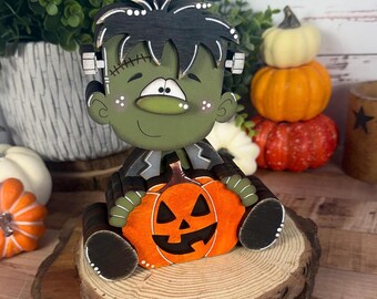Hand Painted Wooden Halloween Monster Shelf Sitter, Not-So-Spooky Decor
