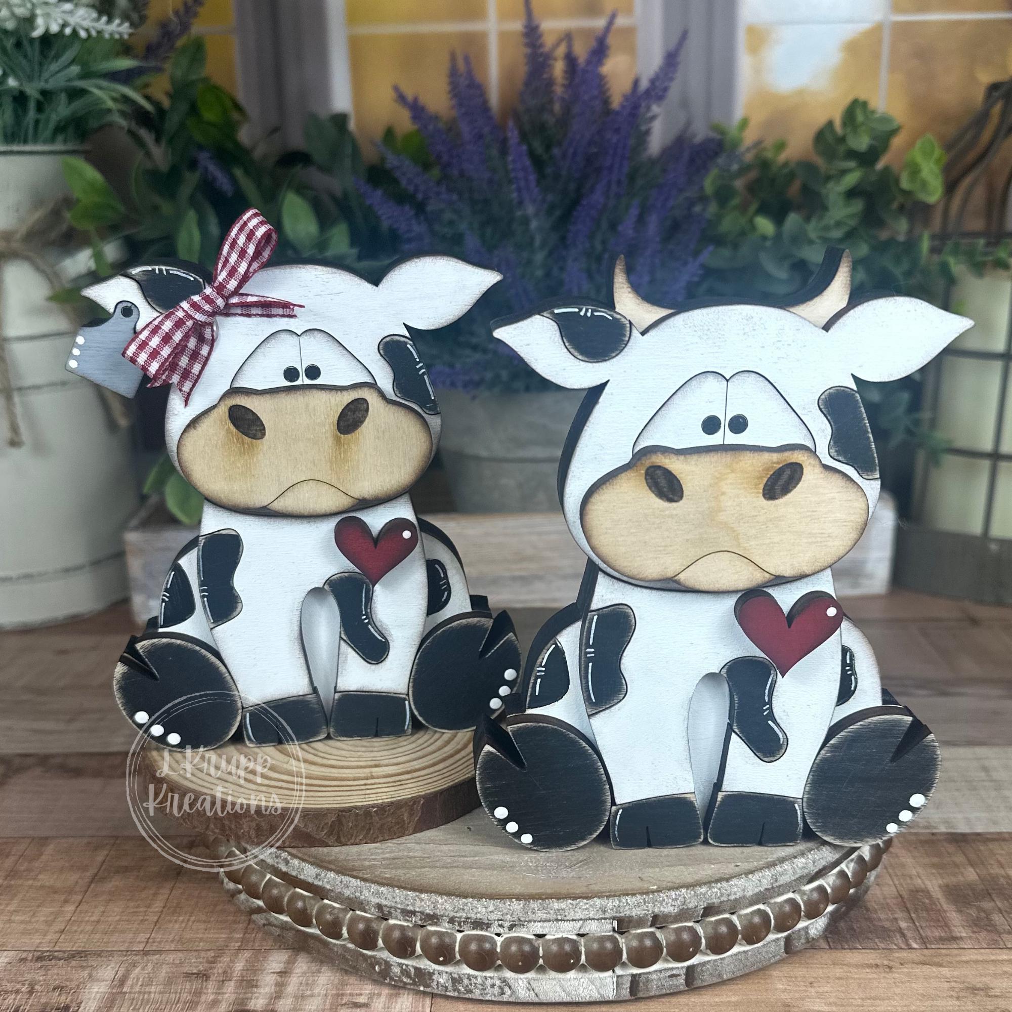 Handmade Rustic Cow and Bull Figurines: Farmhouse Shelf Decor