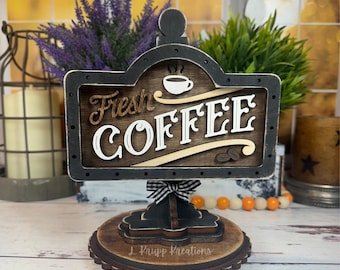 Mini Coffee Bar Sign, Farmhouse Coffee Station Decor, Tiered Tray Wood Accent
