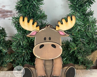 Handcrafted Wood Moose Shelf Sitter, Rustic Cabin Decor, Wildlife Lover Gift, Woodland Animal Figurine