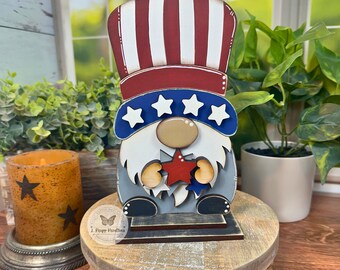 Hand-Painted Rustic 4th of July Gnome: Patriotic Home Decor