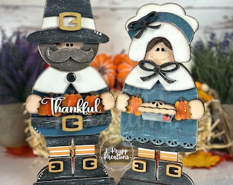 Rustic Thanksgiving Decor: Delightful Wooden Pilgrims to Set the Perfect Fall Farmhouse Scene