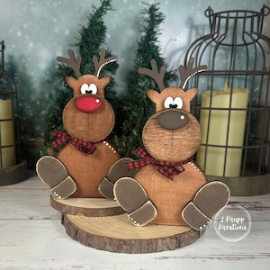 Farmhouse Chunky Reindeer Shelf Sitter, Reindeer Decor, Farmhouse Reindeer, Wooden Reindeer