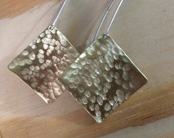 Brass Hammered Earrings with Sterling Silver Posts