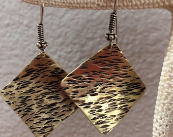 Brass Hammered Earrings with Sterling Silver Posts