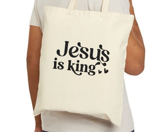 Jesus Is King Tote Bag | Retro Jesus Tote Bag | Canvas Tote Bag | Catholic Gift Bag | Christian Gift | Religious Tote | Gift Bag