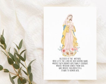 Printed Mother's Day Card Mother Mary Greeting Card Catholic Mother's Day Card Virgin Mary Greeting Card For Mom