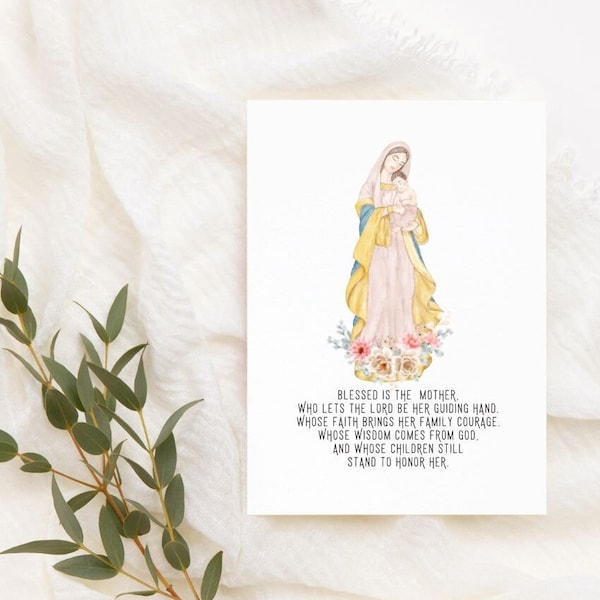Printed Mother's Day Card Mother Mary Greeting Card Catholic Mother's Day Card Virgin Mary Greeting Card For Mom