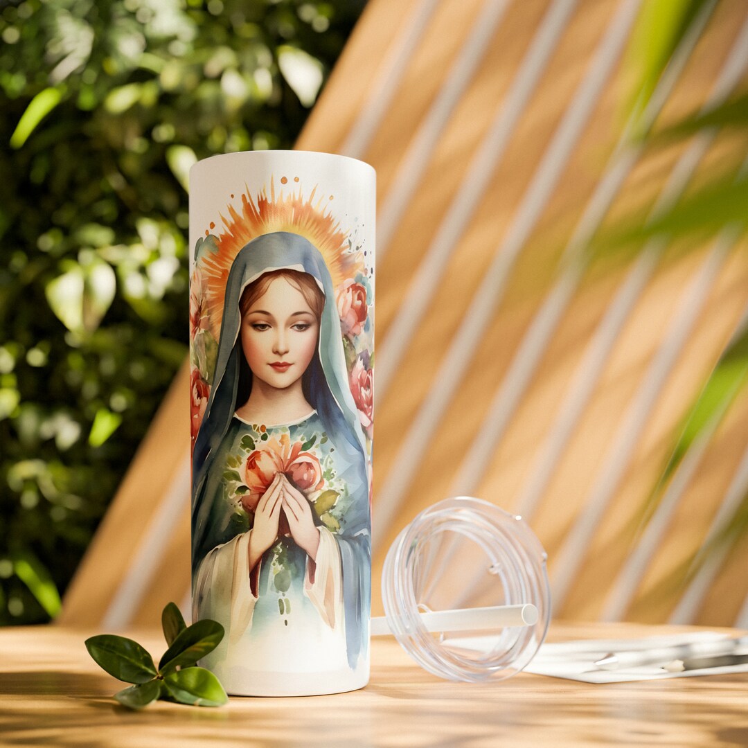 Virgin Mary 20 Oz Skinny Tumbler With Straw Stained Glass - Etsy