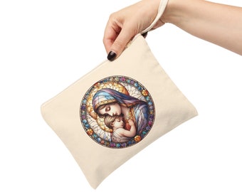 Chapel Veil Mass Bag Catholic Mary Bag Blessed Mother Rosary Pouch Tote Cotton Canvas Zipper Pouch Catholic Accessories Bag