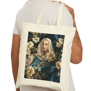Jungfrau Maria Tragetasche | Mutter Maria Tragetasche | Baumwolltasche | Katholische Geschenktasche | Christliches Geschenk | Religiöse Tasche | Heilige Mutter Tote