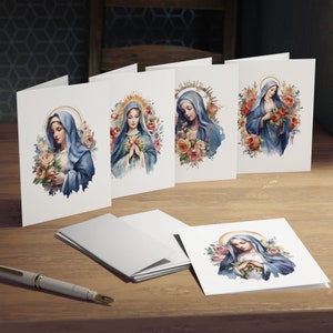 Set wenskaarten Maagd Maria | Katholieke wenskaartenset | Religieus wenskaartpakket | Religieuze notitiekaarten |