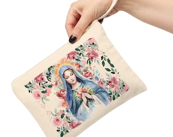 Chapel Veil Mass Bag Catholic Mary Bag Blessed Mother Rosary Pouch Tote Cotton Canvas Zipper Pouch Catholic Accessories Bag