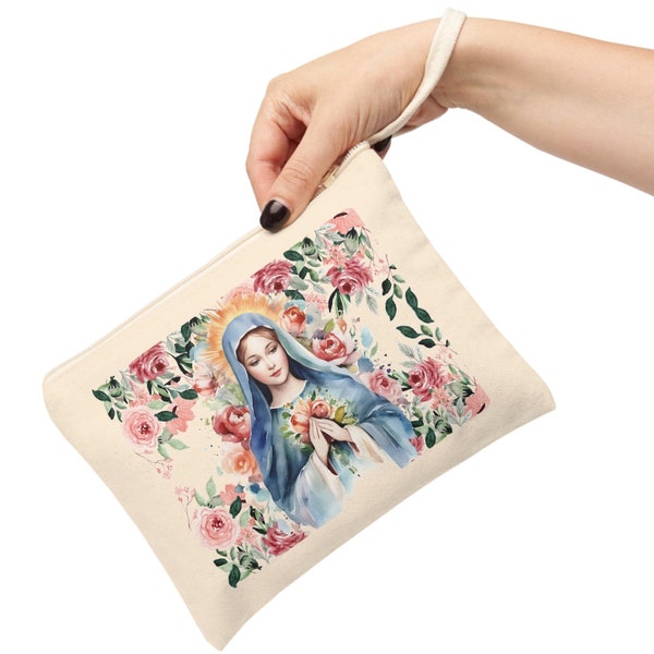 Chapel Veil Mass Bag Catholic Mary Bag Blessed Mother Rosary Pouch Tote Cotton Canvas Zipper Pouch Catholic Accessories Bag