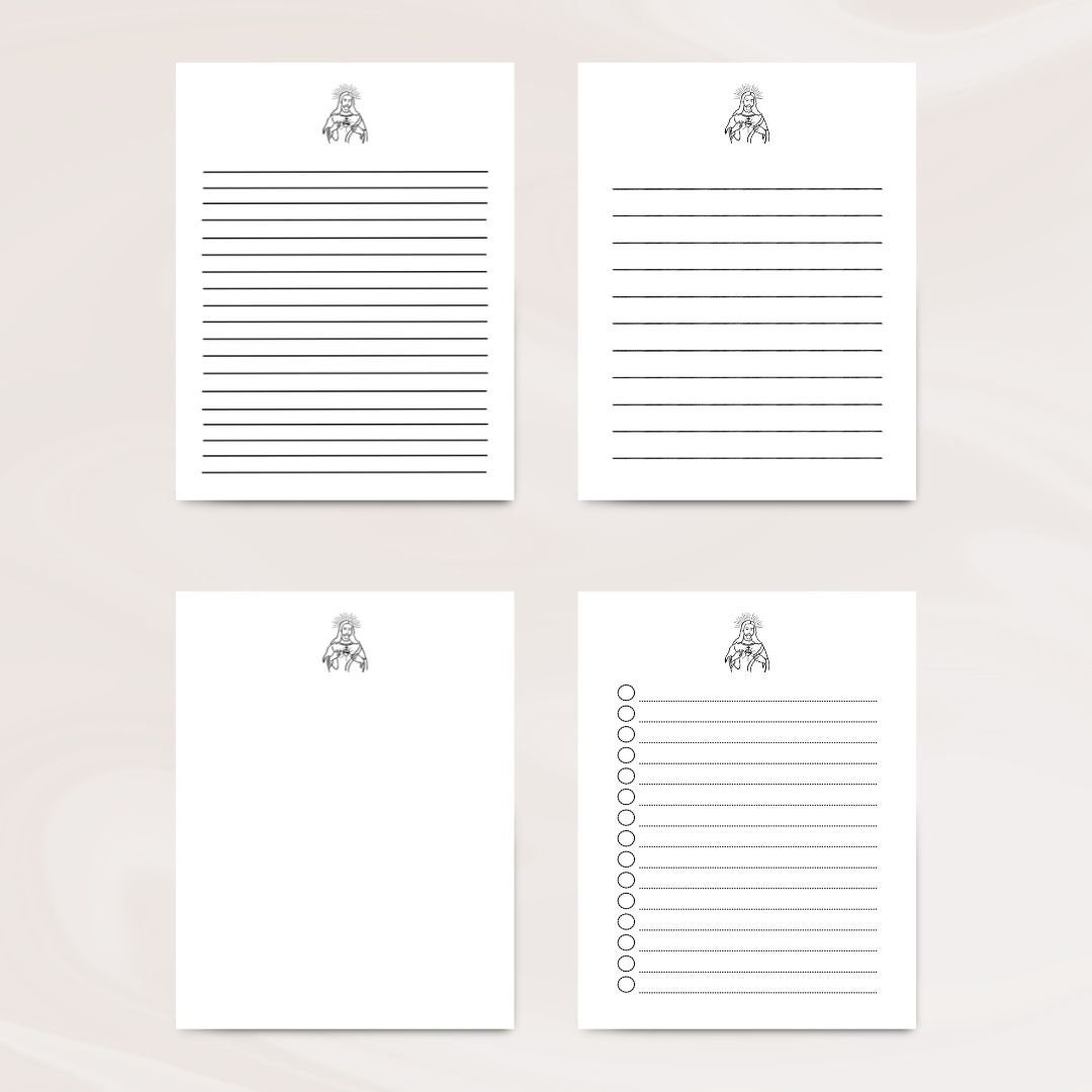 Cardinal Note Paper Printable Catholic Stationary Sacred Heart Stationary Writing Paper ...