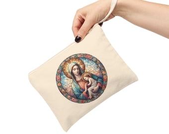 Chapel Veil Mass Bag Catholic Mary Bag Blessed Mother Rosary Pouch Tote Cotton Canvas Zipper Pouch Catholic Accessories Bag