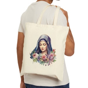 Jungfrau Maria Tragetasche | Mutter Maria Tragetasche | Baumwolltasche | Katholische Geschenktasche | Christliches Geschenk | Religiöse Tasche |