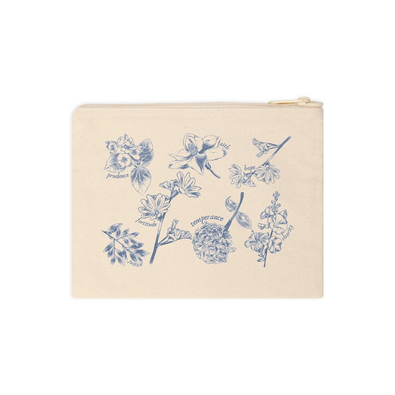 Chapel Veil Mass Bag Catholic Bag Virtues Of The Church Rosary Pouch Tote Cotton Canvas Zipper Pouch Catholic Accessories Bag image 3