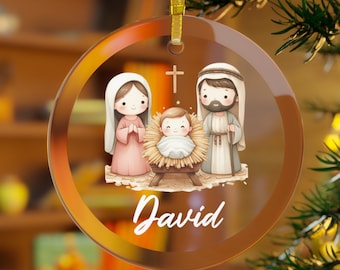 Custom Nativity Christmas Glass Ornament Baby Jesus Ornament Personalized Glass Ornament Religious Ornament Catholic Christmas Gifts