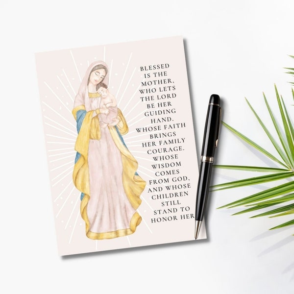 Printable Mother's Day Blessing Card | Mother's Day Card | Virgin Mary And Jesus Card | Catholic Card | Happy Mother's Day | Mom Blessing