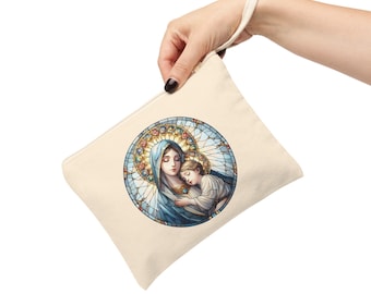 Chapel Veil Mass Bag Catholic Mary Bag Blessed Mother Rosary Pouch Tote Cotton Canvas Zipper Pouch Catholic Accessories Bag