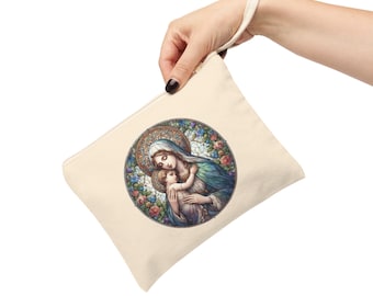 Chapel Veil Mass Bag Catholic Mary Bag Blessed Mother Rosary Pouch Tote Cotton Canvas Zipper Pouch Catholic Accessories Bag