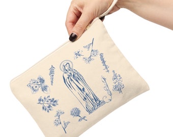 Chapel Veil Mass Bag Catholic Mary Bag Blessed Mother Rosary Pouch Tote Cotton Canvas Zipper Pouch Catholic Accessories Bag