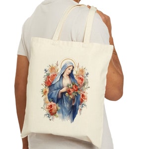 Jungfrau Maria Tragetasche | Mutter Maria Tragetasche | Baumwolltasche | Katholische Geschenktasche | Christliches Geschenk | Religiöse Tasche |