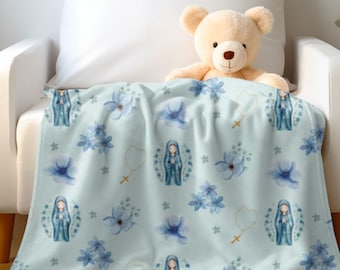 Gesegnete Mutter Samt Decke Jungfrau Maria Decke Katholische Decke Erste Kommunion Geschenk Marianische Decke Geschenk katholische Babydecke