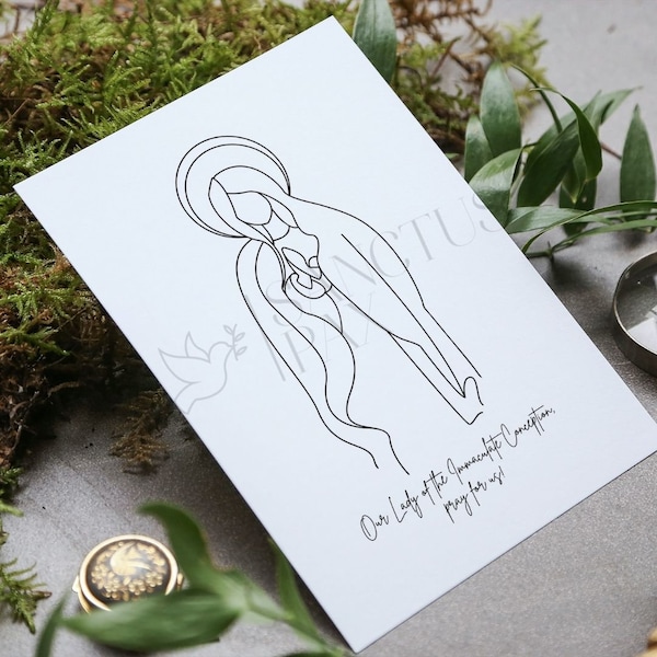 Immaculate Conception Wall Art Catholic Prayer Printable Virgin Mary Digital Download Printable Catholic Wall Art Line Art Wall Art