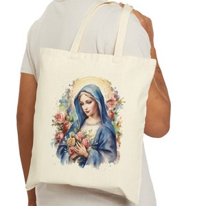 Jungfrau Maria Tragetasche | Mutter Maria Tragetasche | Baumwolltasche | Katholische Geschenktasche | Christliches Geschenk | Religiöse Tasche |